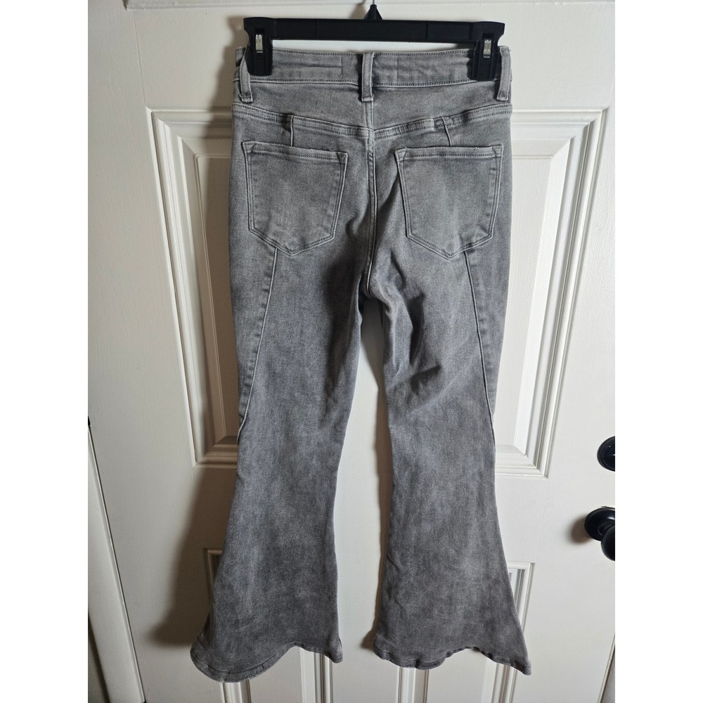 Flying Monkey Women Gray High Rise Super Flare Seam Detail Jeans Size 24 - Picture 3 of 7